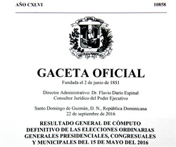 Publican Gaceta Oficial con resultados Elecciones Generales Mayo 2016