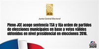 Pleno JCE acoge sentencia TSA y fija orden de partidos de elecciones municipales en base a votos válidos obtenidos en nivel presidencial en elecciones 2016