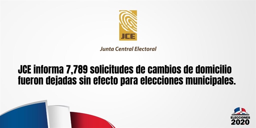 JCE informa 7,789 solicitudes de cambios de domicilio fueron dejadas sin efecto para elecciones municipales