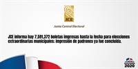 JCE informa hay 7,591,372 boletas impresas hasta la fecha para elecciones extraordinarias municipales