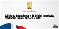 JCE informa 146 municipios y 188 distritos municipales concluyeron cómputo electoral al 100%