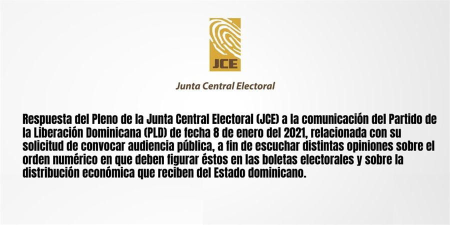 Respuesta del Pleno de la Junta Central Electoral a la comunicación del Partido de la Liberación Dominicana de fecha 8 de enero del 2021