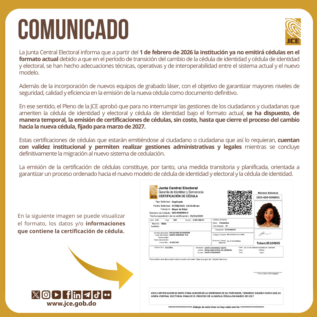 Certificaciones de cédulas por cambio a la nueva cédula.